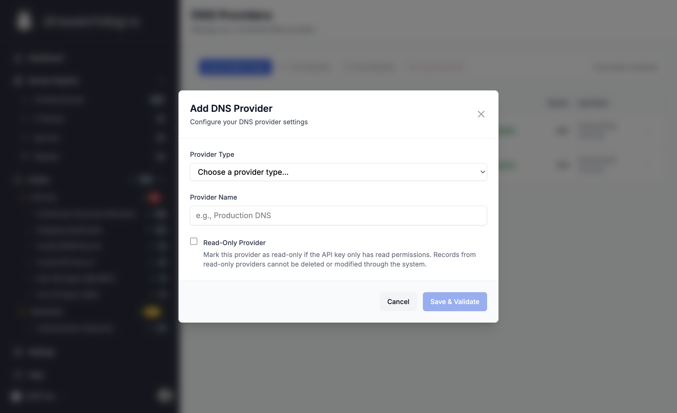 The Add Provider dialog showing the provider type selection step